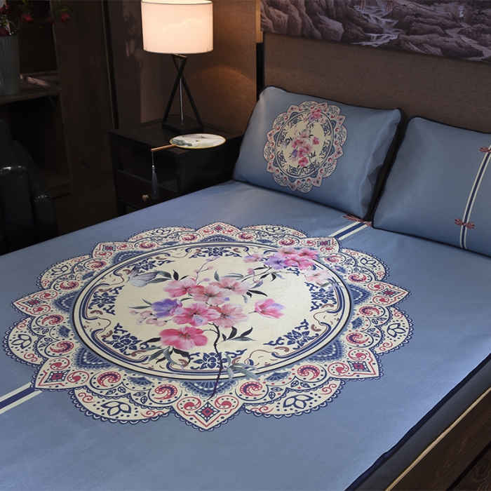 91家纺网 家纺一手货源 找家纺  芃成家纺 2020新款冰丝凉席 花间意