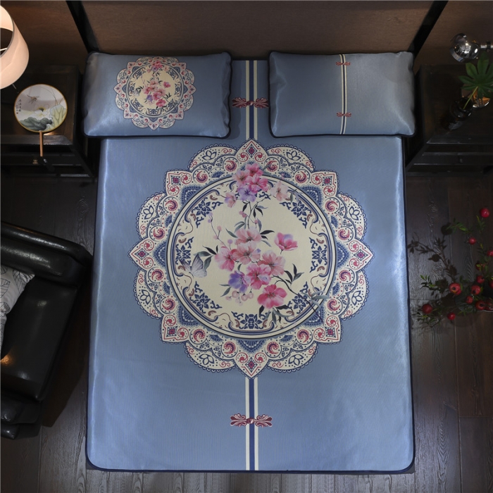 91家纺网 家纺一手货源 找家纺  芃成家纺 2020新款冰丝凉席 花间意