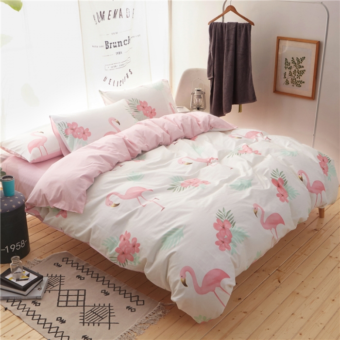 91家纺网 家纺一手货源 找家纺  芃成家纺 2020全棉133X72圆网四件套 粉白纯色火鸟