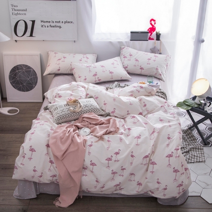  芃成家纺 2020全棉133X72圆网四件套 米白火鸟