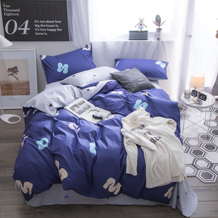 91家纺网 家纺一手货源 找家纺  芃成家纺 2020全棉133X72圆网四件套 蓝调