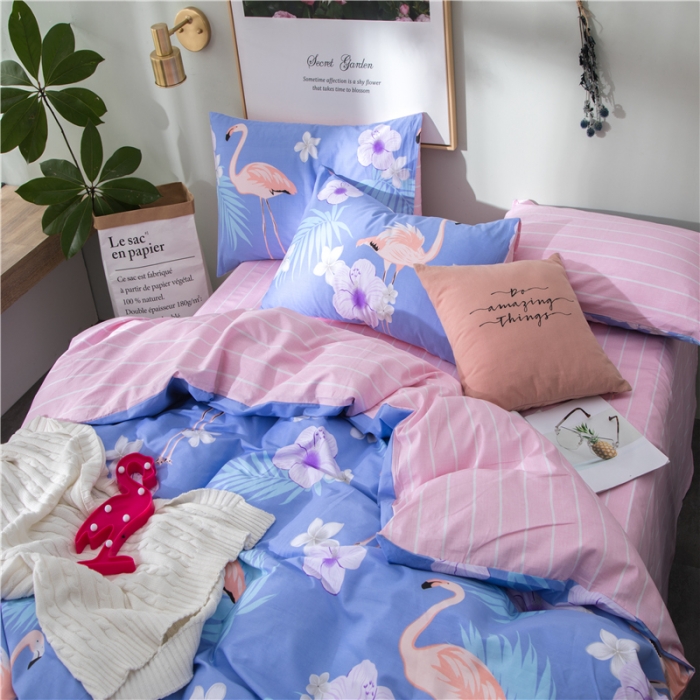 91家纺网 家纺一手货源 找家纺  芃成家纺 2020全棉133X72圆网四件套 火鸟爱恋