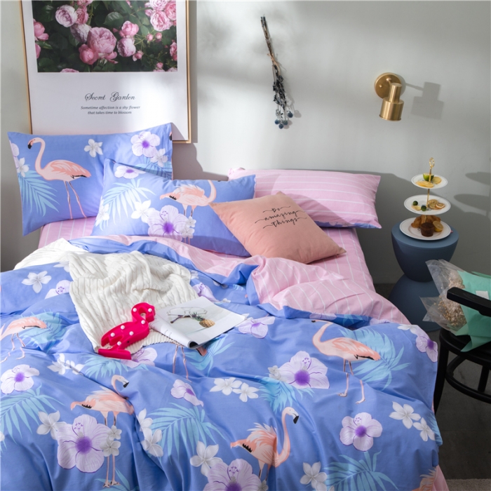 91家纺网 家纺一手货源 找家纺  芃成家纺 2020全棉133X72圆网四件套 火鸟爱恋