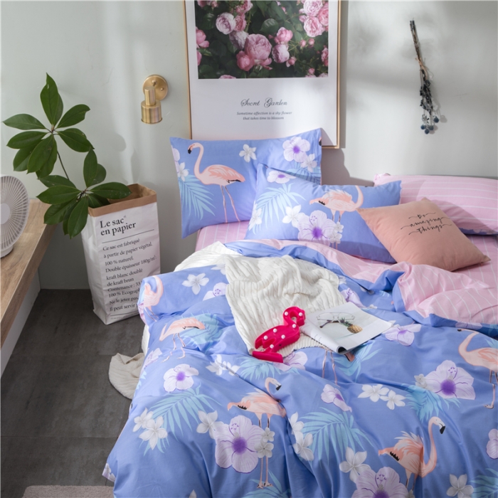 91家纺网 家纺一手货源 找家纺  芃成家纺 2020全棉133X72圆网四件套 火鸟爱恋