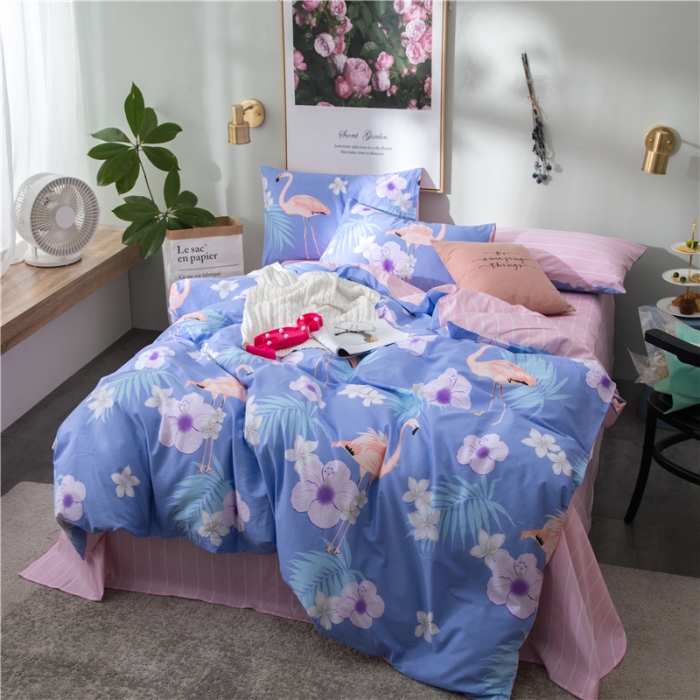 91家纺网 家纺一手货源 找家纺  芃成家纺 2020全棉133X72圆网四件套 火鸟爱恋