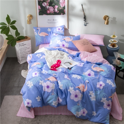 91家纺网 家纺一手货源 找家纺  芃成家纺 2020全棉133X72圆网四件套 火鸟爱恋