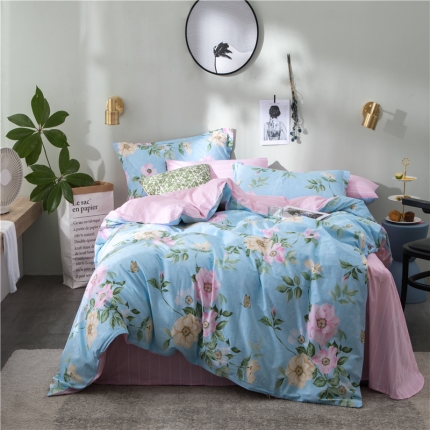  芃成家纺 2020全棉133X72圆网四件套 闺蜜-蓝