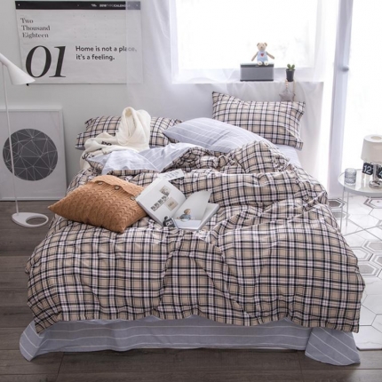 芃成家纺 2020全棉133X72圆网四件套 格子先生