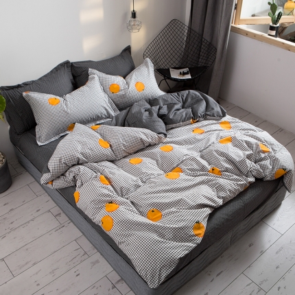 91家纺网 家纺一手货源 找家纺 芃成 2020新款全棉13070四件套 格子橙