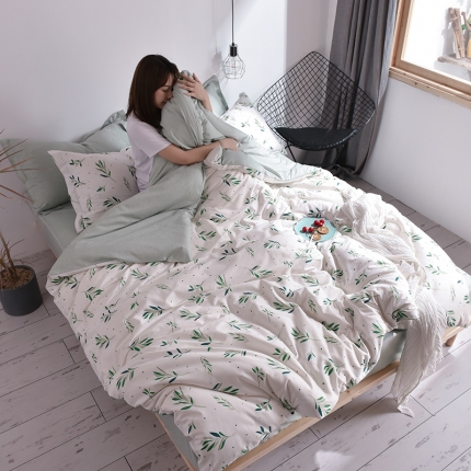 91家纺网 家纺一手货源 找家纺 芃成 2020新款全棉13070四件套 抹茶