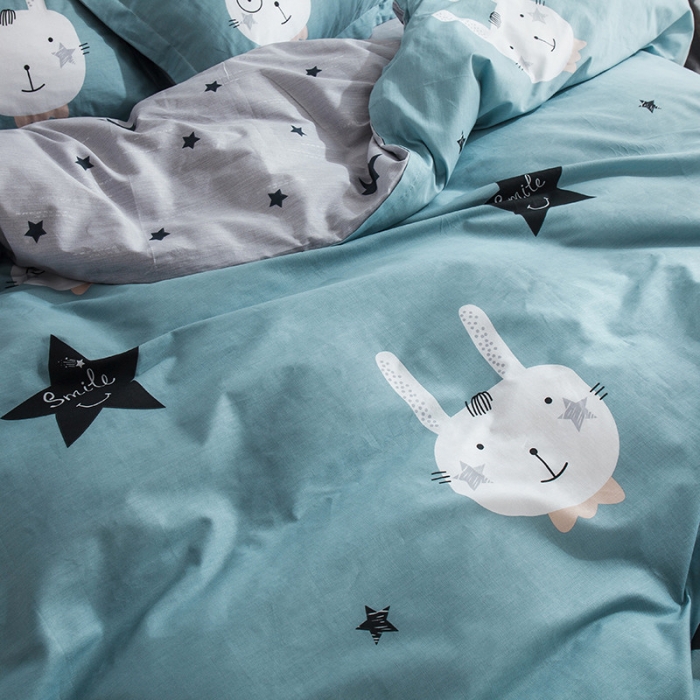 91家纺网 家纺一手货源 找家纺 芃成 2020新款洛卡全棉12868单被套 博士兔蓝