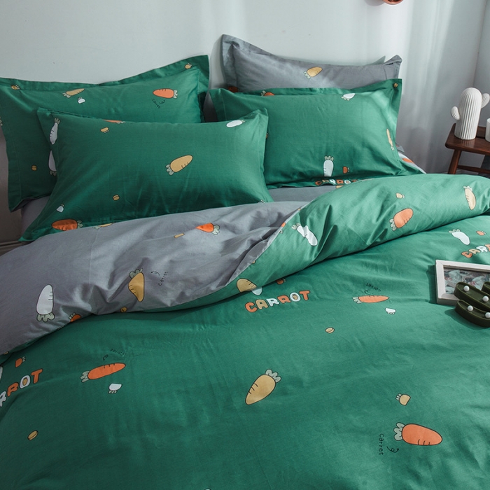 91家纺网 家纺一手货源 找家纺 芃成 2020新款洛卡全棉12868单被套 胡萝卜绿