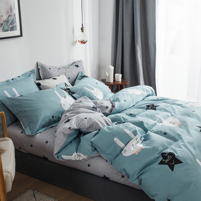 91家纺网 家纺一手货源 找家纺 芃成 2020洛卡全棉12868四件套 博士兔蓝