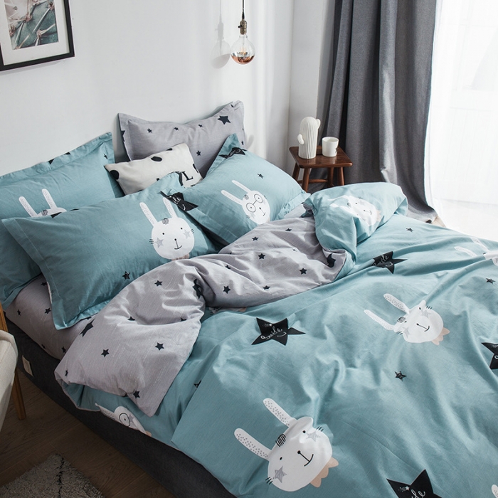 91家纺网 家纺一手货源 找家纺 芃成 2020洛卡全棉12868四件套 博士兔蓝