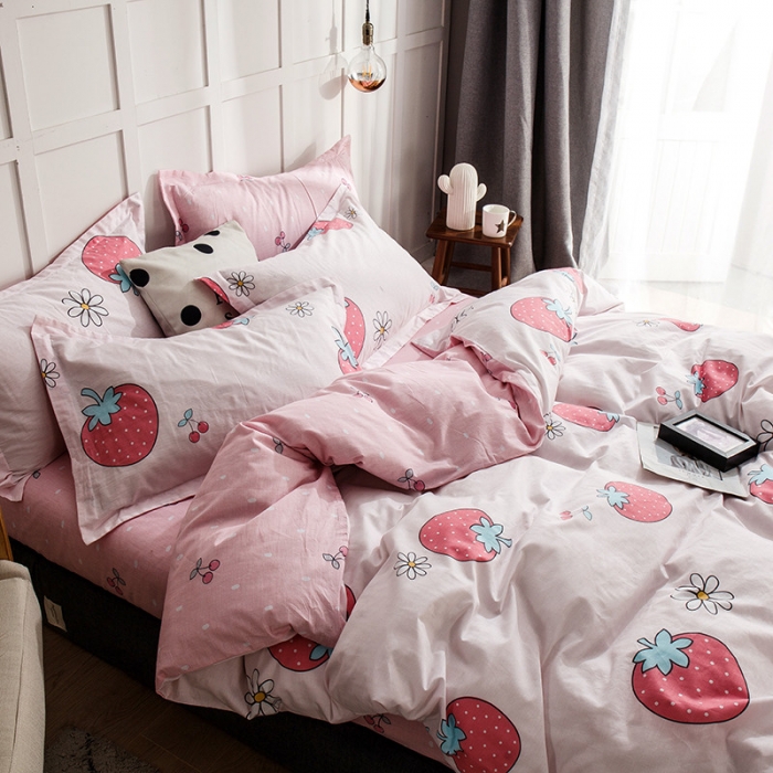 91家纺网 家纺一手货源 找家纺 芃成 2020洛卡全棉12868四件套 草莓季节粉