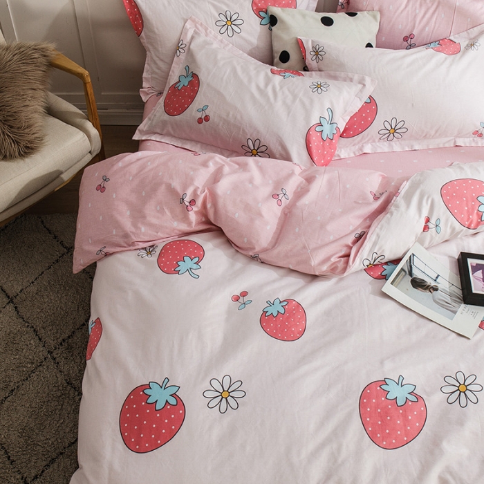 91家纺网 家纺一手货源 找家纺 芃成 2020洛卡全棉12868四件套 草莓季节粉