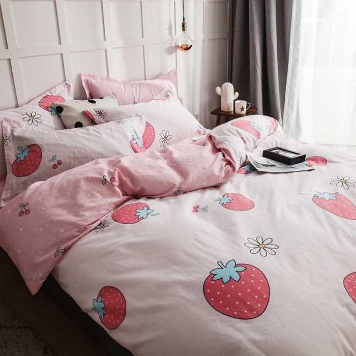 91家纺网 家纺一手货源 找家纺 芃成 2020洛卡全棉12868四件套 草莓季节粉