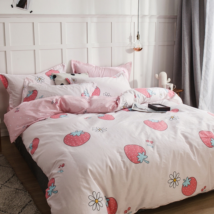 91家纺网 家纺一手货源 找家纺 芃成 2020洛卡全棉12868四件套 草莓季节粉