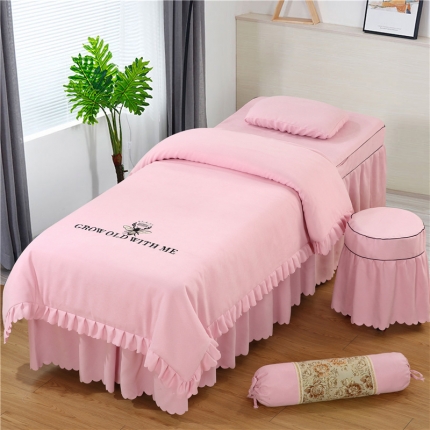 乐逸家纺 2023新款韩版棉麻刺绣美容床罩 浅粉