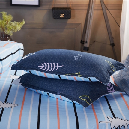 曼璐家纺 芦荟棉枕套一对拍二单只装漫步-蓝