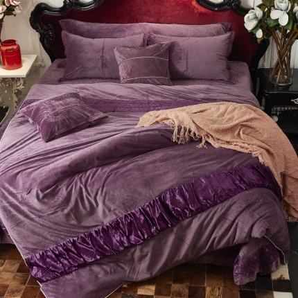 品绣阁 玫瑰绒系列四件套深紫