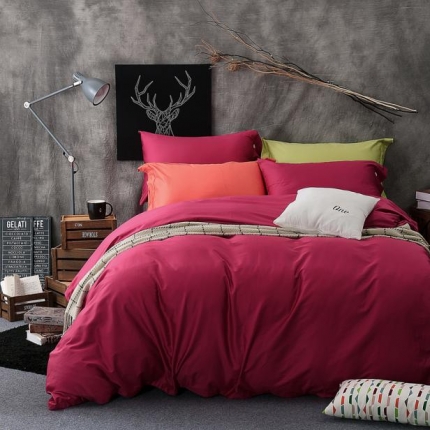 91家纺网 家纺一手货源 找家纺 太古汇家居  60长绒棉（纯色）四件套 紫枚红TGH017C