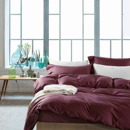 91家纺网 家纺一手货源 找家纺 太古汇家居  60长绒棉（纯色）四件套 深情紫TGH006C