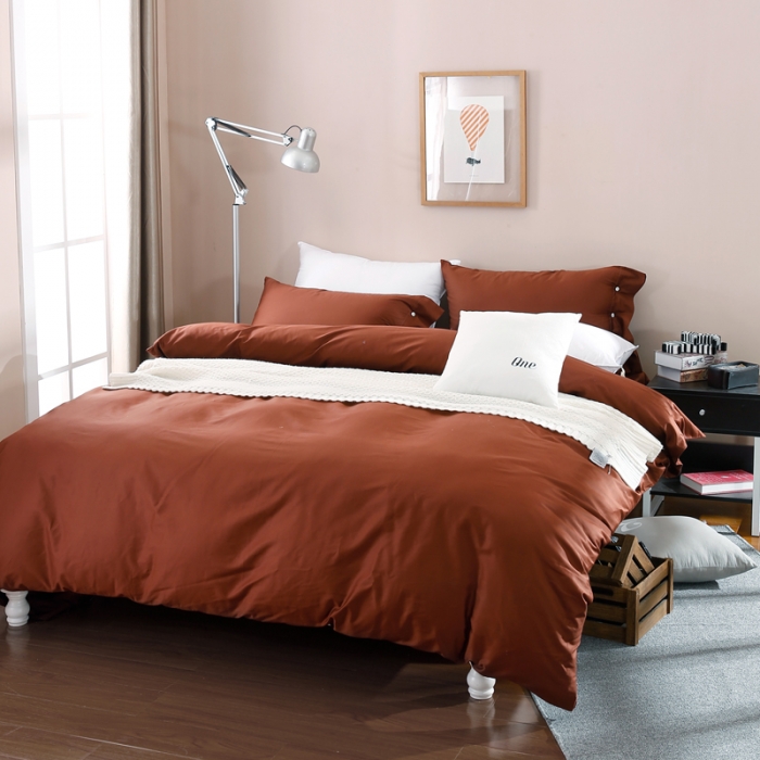 91家纺网 家纺一手货源 找家纺 太古汇  60长绒棉（纯色）四件套 爱马仕-桔TGH011C