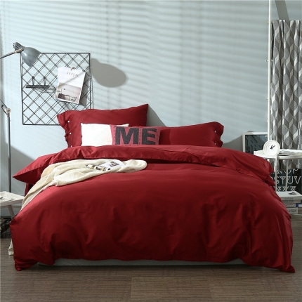 91家纺网 家纺一手货源 找家纺 太古汇家居 60长绒棉（纯色）四件套 圣罗兰红TGH028C