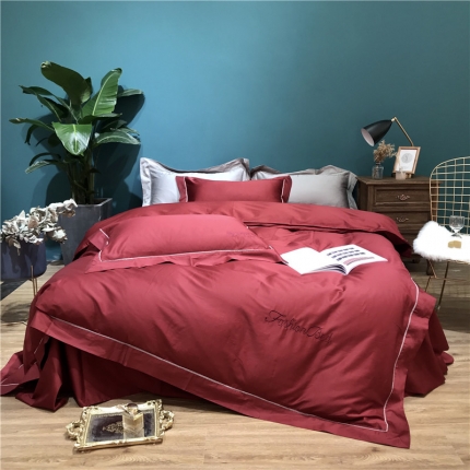 91家纺网 家纺一手货源 找家纺 （总）太古汇 60纯色镂空+字母绣花四件套