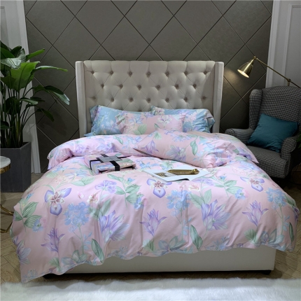 91家纺网 家纺一手货源 找家纺 太古汇 2019新款60支贡缎长绒棉四件套 凯特粉