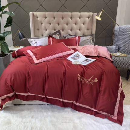 91家纺网 家纺一手货源 找家纺 （总）太古汇 2019新款纯色拼色绣花四件套