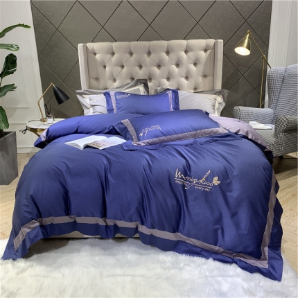 91家纺网 家纺一手货源 找家纺 （总）太古汇 2019新款纯色拼色绣花四件套