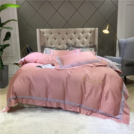 91家纺网 家纺一手货源 找家纺 （总）太古汇 2019新款纯色拼色绣花四件套