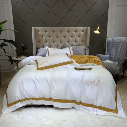 91家纺网 家纺一手货源 找家纺 （总）太古汇 2019新款纯色拼色绣花四件套