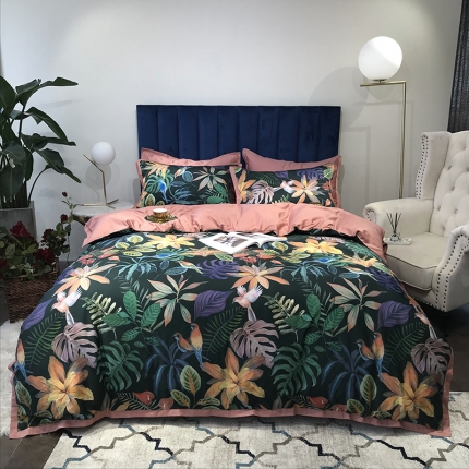 91家纺网 家纺一手货源 找家纺 （总）太古汇 60支贡缎长绒棉数码印花小边款四件套