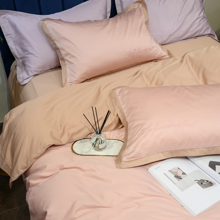 太古汇 60支贡缎长绒棉纯色双拼四件套实拍图 香妃粉