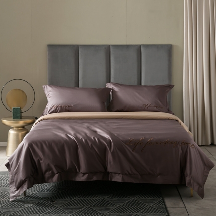 91家纺网 家纺一手货源 找家纺 太古汇 双股纯色双拼绣花宽边四件套 咖啡棕