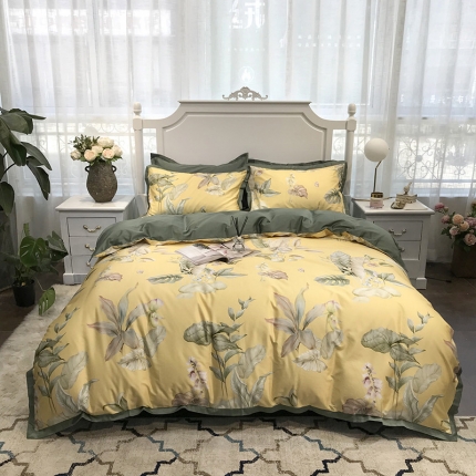 太古汇 60支贡缎长绒棉数码印花小边款四件套 克丽丝-黄