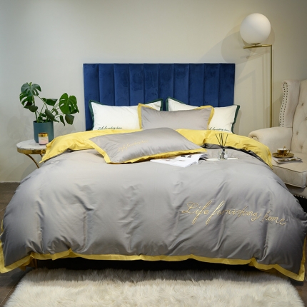 91家纺网 家纺一手货源 找家纺 （总）太古汇 60支贡缎长绒棉纯色双拼四件套棚拍图