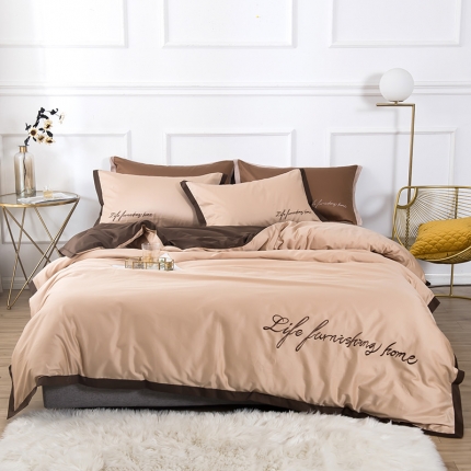 太古汇 60支贡缎长绒棉纯色双拼四件套棚拍图 班尼咖