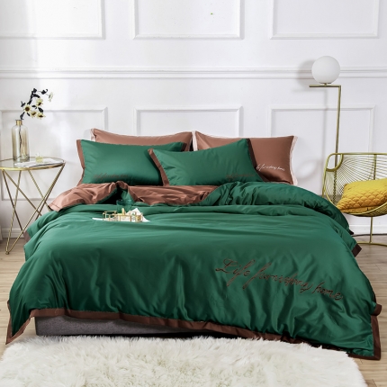 太古汇 60支贡缎长绒棉纯色双拼四件套棚拍图 爱尔兰绿