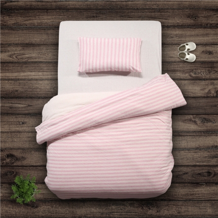 快乐迪家纺纯棉条纹儿童三件套针织棉套件被套床单 枕套 粉红色