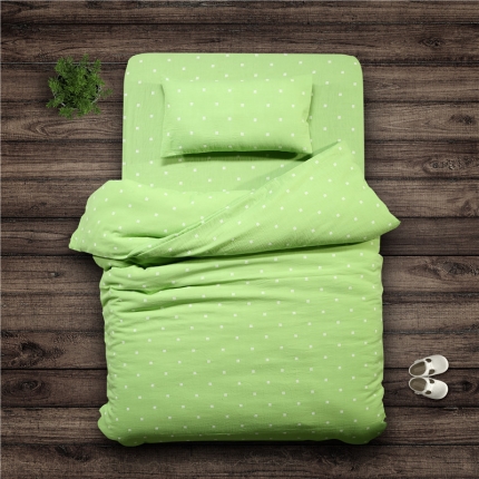 快乐迪纯棉色织双层水洗棉纱布儿童三件套床单 被套 枕套 绿色
