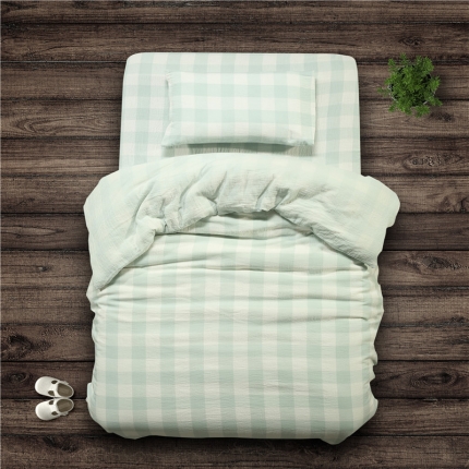 快乐迪纯棉水洗纱布提格儿童三件套床单 被套枕套 绿色