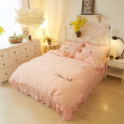 91家纺网 家纺一手货源 找家纺 简爱家纺 2025新款水洗棉绣花四件套床单款 miss玉色