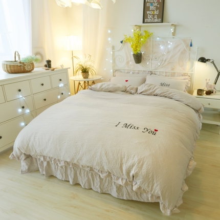 简爱家纺 2025新款水洗棉绣花四件套床单款 miss灰色