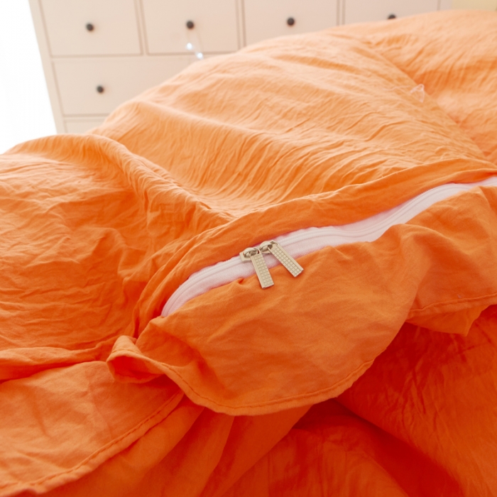 91家纺网 家纺一手货源 找家纺 简爱家纺 2025新款水洗棉绣花四件套床单款 miss橘色