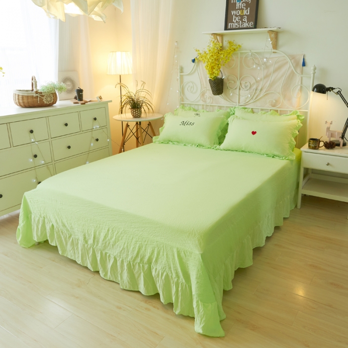 91家纺网 家纺一手货源 找家纺 简爱家纺 2025新款水洗棉绣花四件套床单款 miss绿色