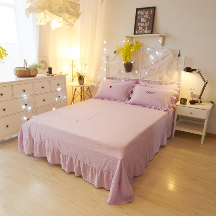 91家纺网 家纺一手货源 找家纺 简爱家纺 2025新款水洗棉绣花四件套床单款 miss浅紫